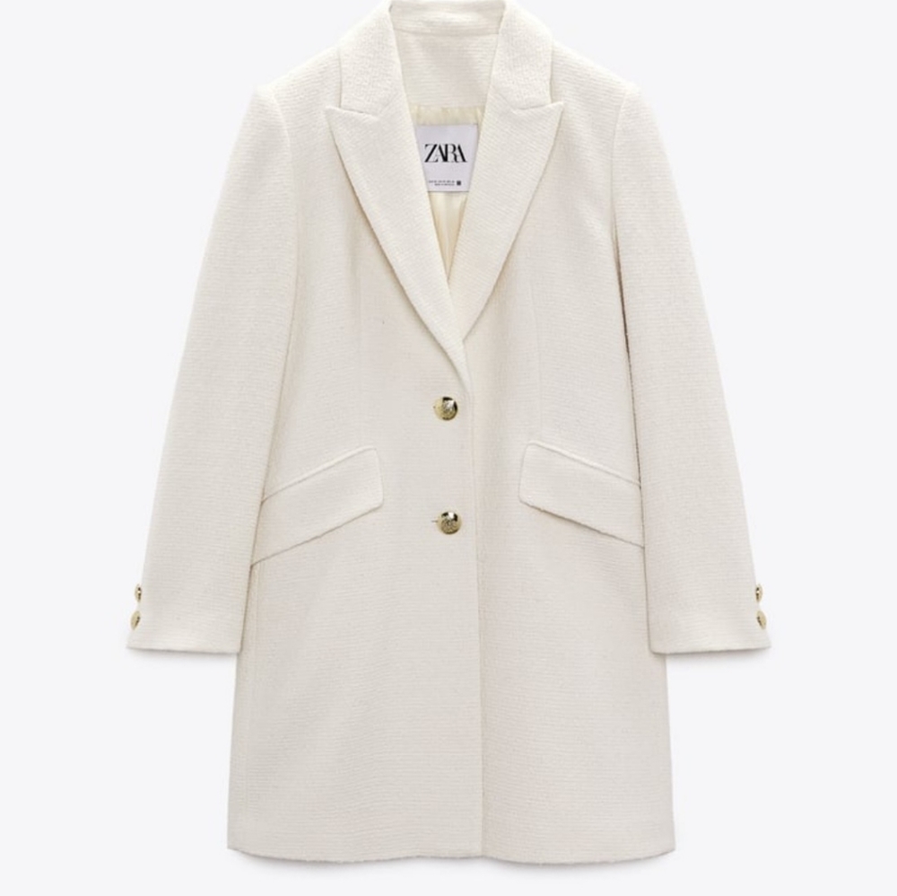 ✨️ZARA white textured tweed Structured Coat Size M